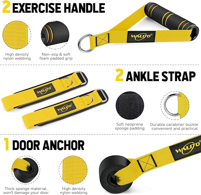 WALITO Resistance Bands Set - Exercise Bands with Handles, Door Anchor, Legs Ankle Straps, for Heavy Resistance Training, Physical Therapy, Muscle Training, Yoga, Home Workouts-GravixFit