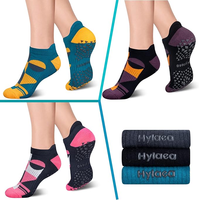 Hylaea Unisex Non Slip Socks with Grip for Yoga, Hospital, Pilates, Barre | Ankle, Cushioned-GravixFit