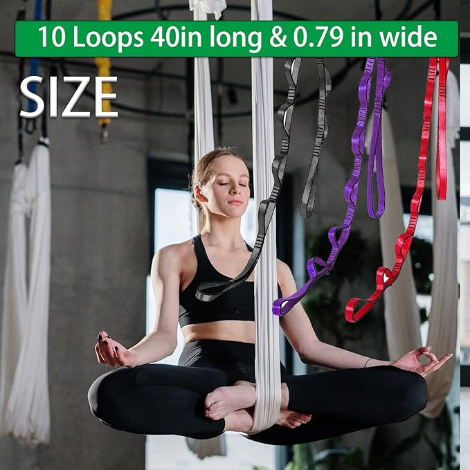 Aerial Yoga Hammock Daisy Chains Strap, Strong 22kN Adjustable with 10 Loops, No Stretch, Climbing Strap Nylon Chain Sling for Aerial Yoga,Swing, Hammock, Suspension, Exercise-GravixFit