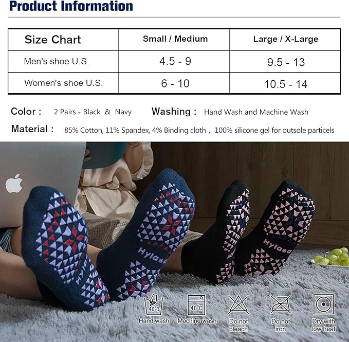 Hylaea Unisex Non Slip Socks with Grip for Yoga, Hospital, Pilates, Barre | Ankle, Cushioned-GravixFit