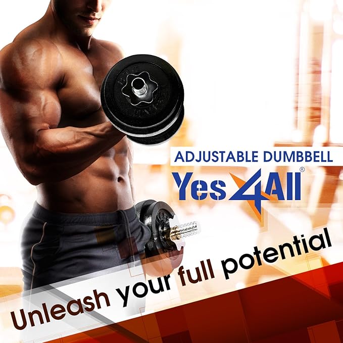 Yes4All Adjustable Dumbbell Set with Weight Plates/Connector - Exercise & Workout Equipment - Size Options 40lbs to 200lbs-GravixFit