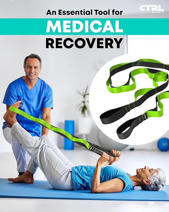 Stretching Strap with Loops - Non Elastic Stretch Band for Physical Therapy, Yoga Strap for Stretching Equipment, Stretch Bands for Exercise and Flexibility - Fascia, Hamstring & Leg Stretcher Belt-GravixFit