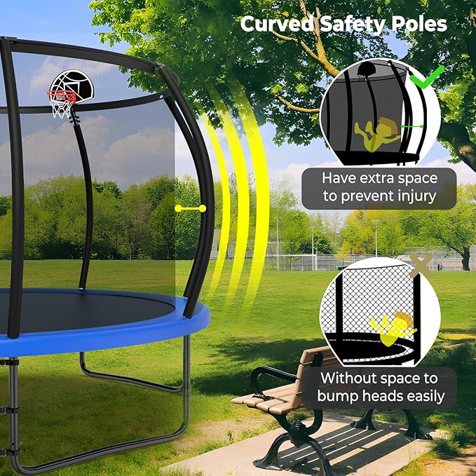 10 12 14 15 16FT Outdoor Trampolines for Kids and Adults, Pumpkin Trampoline with Curved Poles, Recreational Trampoline with Basketball Hoop and Safety Enclosure Net for Kids and Adults-GravixFit