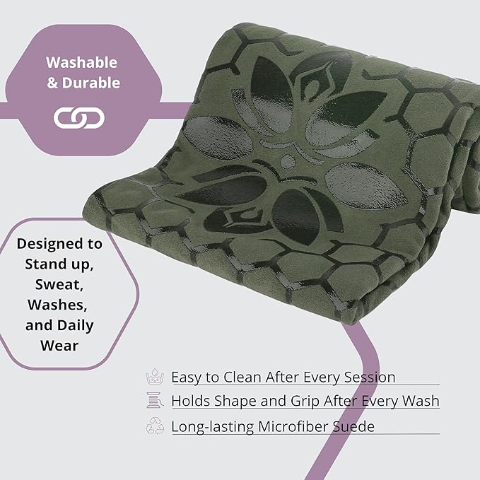 Clever Yoga Non-Slip Hot Yoga Towel – Non-Slip Grip for Hot Yoga, Sweat Absorbent, Honeycomb Silicone Grip, Stays Flat – Ideal for Pilates, Travel, Washable & Lightweight - Olive-GravixFit