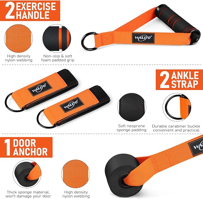 WALITO Resistance Bands Set - Exercise Bands with Handles, Door Anchor, Legs Ankle Straps, for Heavy Resistance Training, Physical Therapy, Muscle Training, Yoga, Home Workouts-GravixFit