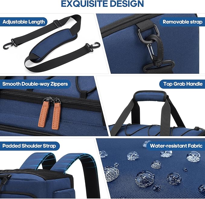 Gym Bag for Men and Women with Shoe & Laptop Compartment, 3-in-1 Sports Travel Duffel Bag Anti-Theft Weekender Carry-On Backpack for Airplane & Workout, Overnight Travel Bag,35L (Blue, Medium)-GravixFit