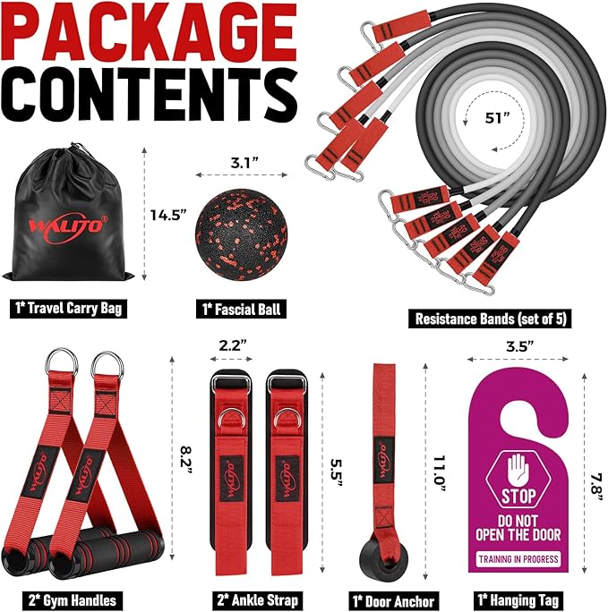 WALITO Resistance Bands Set - Exercise Bands with Handles, Door Anchor, Legs Ankle Straps, for Heavy Resistance Training, Physical Therapy, Muscle Training, Yoga, Home Workouts-GravixFit