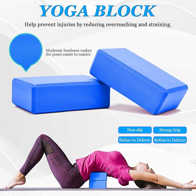 Yoga Wheel Set, Wheel Foam Roller with Back Cracker Roller for Pain Relief & Deep Tissue Massage and Stretching 500lbs Capacity, Trigger Point Therapy Massage Ball, Yoga Blocks 2 Pack with Strap-GravixFit