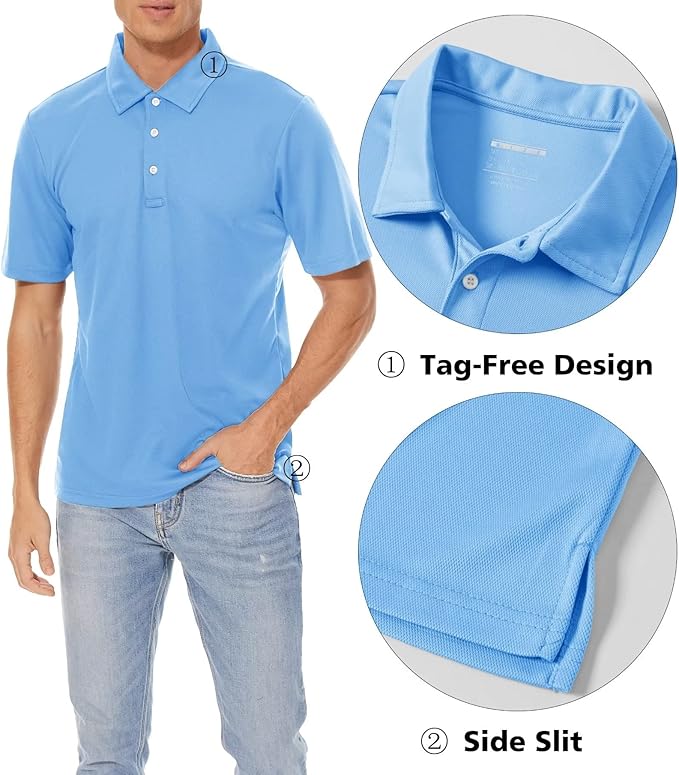 MAGCOMSEN Men's Polo Shirts 3 Buttons Casual Work T Shirts Quick Dry Short Sleeve Golf Shirt Pique Jersey Outdoor Performance-GravixFit