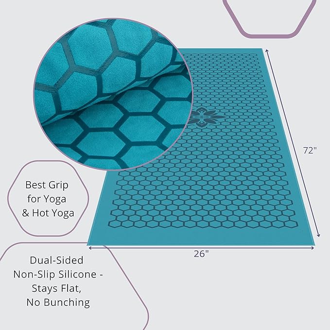 Clever Yoga Non-Slip Hot Yoga Towel – Non-Slip Grip for Hot Yoga, Sweat Absorbent, Honeycomb Silicone Grip, Stays Flat – Ideal for Pilates, Travel, Washable & Lightweight - Turquoise-GravixFit