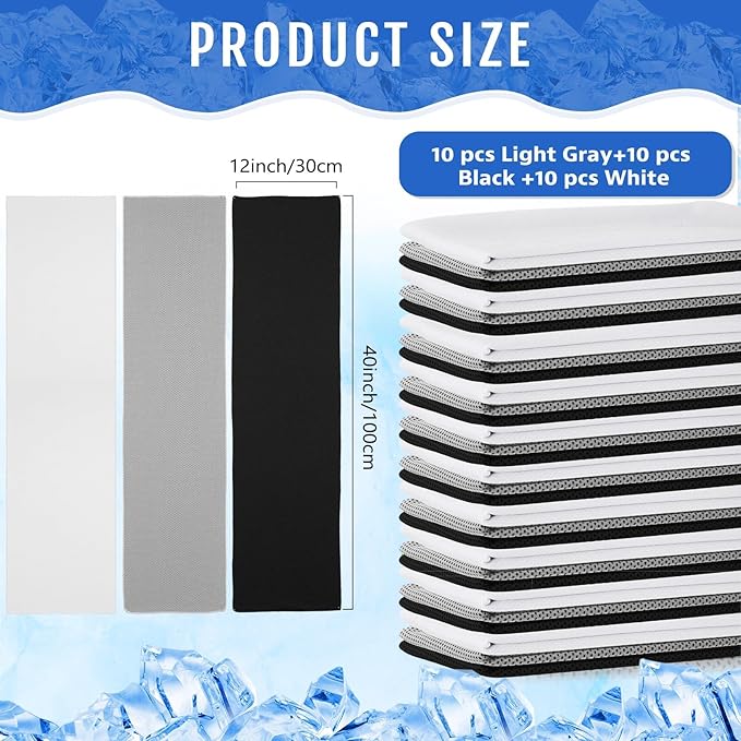 Hosuly 30 Pack Cooling Towels, 40"x12" Ice Breathable Soft Chilly Sweat Rag Microfiber Workout Rags for Gym Cooling Towels for Neck and Face for Yoga Golf Sport Running-GravixFit