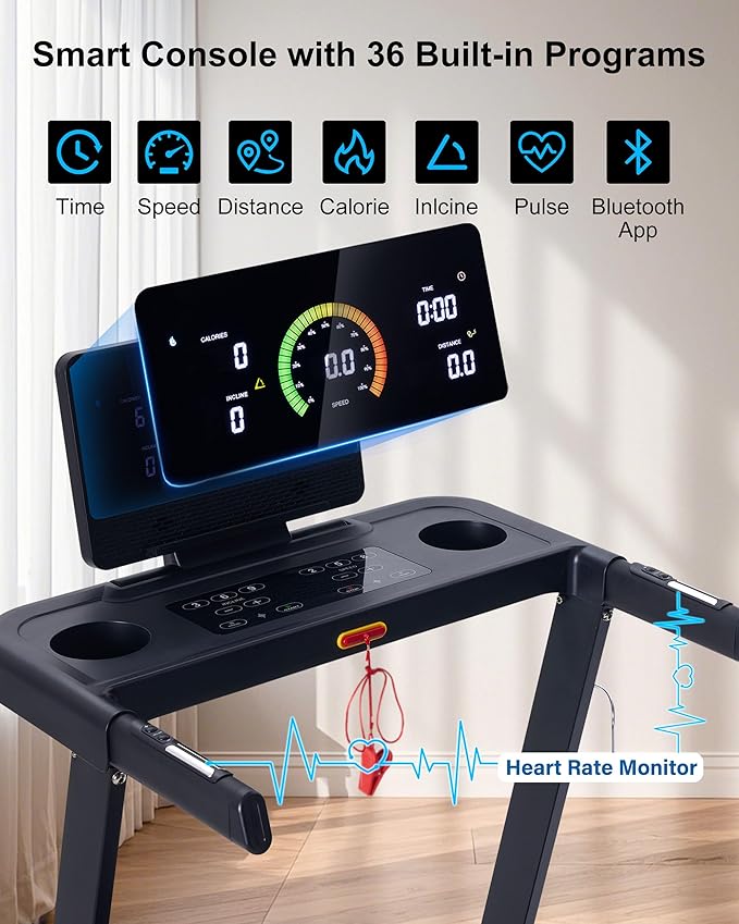 Auto Incline Treadmill, 20% Incline, 3.0HP, 10 MPH Running Machine, 18.5" Wide Belt, 350 lbs Capacity, Treadmill for Home with Bluetooth App-GravixFit
