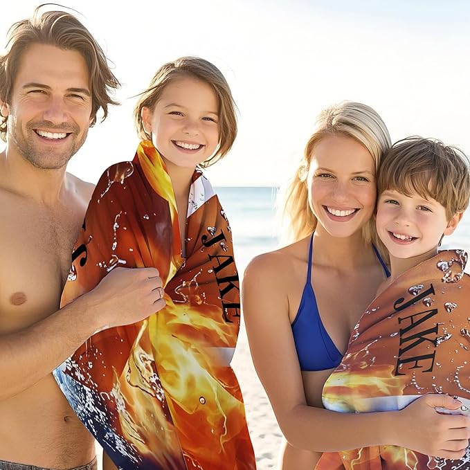 Personalized Beach Towel With Name, Custom Beach Towel with Text, Customized American Football Microfiber Pool Towel, Quick Dry & Absorbent Swim Towel for Adult,Anniversary, Birthday, Summer Holiday-GravixFit