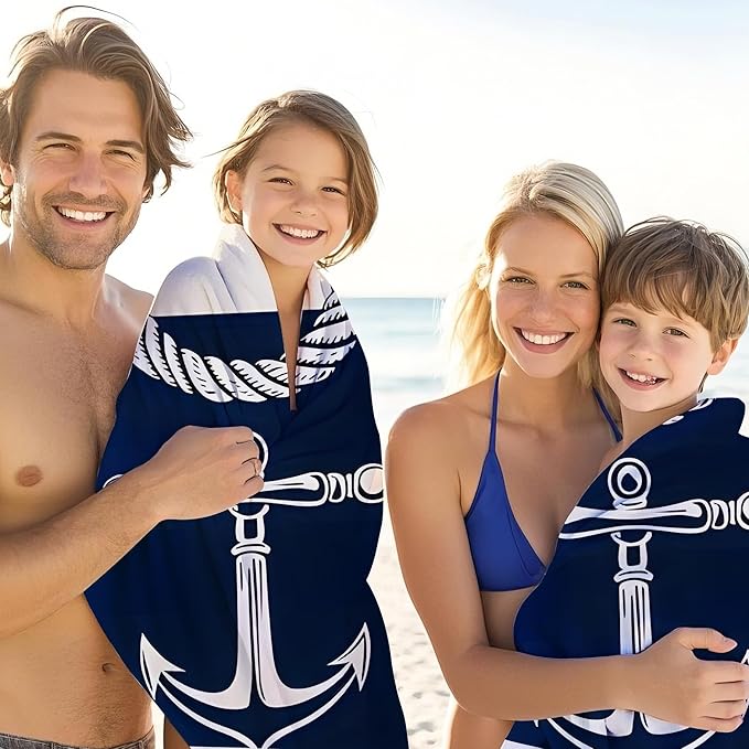 JML Personalized Beach Towel with Name, Custom Anchor Beach Towel, Customized Microfiber Pool Towel, Quick Dry & Absorbent Swim Towel for Adult,Mother's Day, Birthday, Summer Holiday,Vacation-GravixFit