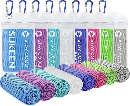 Sukeen 8 Pack Cooling Towel (40"x12"), Ice Towel Sets,Soft Breathable Chilly Towel,Microfiber Towel for Yoga,Sport,Running,Gym,Workout,Camping,Fitness,Workout-GravixFit