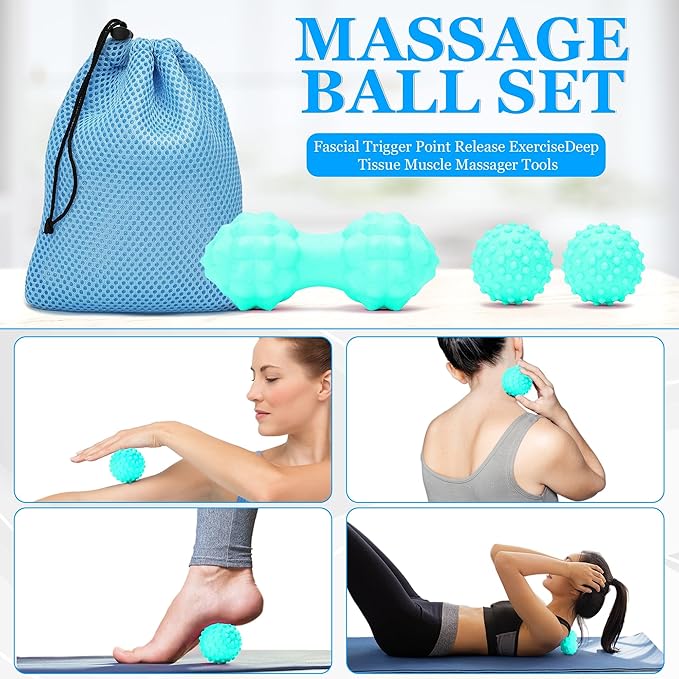 Yoga Wheel Set, Wheel Foam Roller with Back Cracker Roller for Pain Relief & Deep Tissue Massage and Stretching 500lbs Capacity, Trigger Point Therapy Massage Ball, Yoga Blocks 2 Pack with Strap-GravixFit