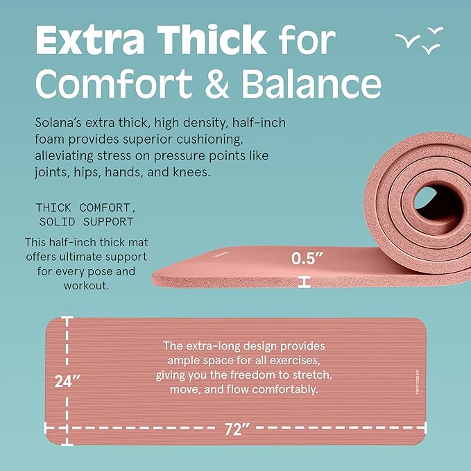 Retrospec Solana Yoga Mat 1/2" Thick w/Nylon Strap for Men & Women - Non Slip Exercise Mat for Yoga, Pilates, Stretching, Floor & Fitness Workouts-GravixFit