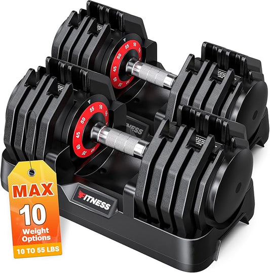 Adjustable Dumbbells Set of 2, 1 Hand Adjustable Weights Dumbbells Set, 5 in 1/10 in 1 Free Dumbbell with Anti-Slip Texture Handle, 25/55/80lb Pair Weight Set For Home Gym Suit both Men and Women-GravixFit