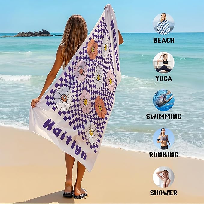 JML Personalized Beach Towel with Name, Custom Flower Beach Towel, Customized Microfiber Pool Towel, Quick Dry & Absorbent Swim Towel for Adult,Anniversary, Birthday, Summer Holiday,Vacation-GravixFit