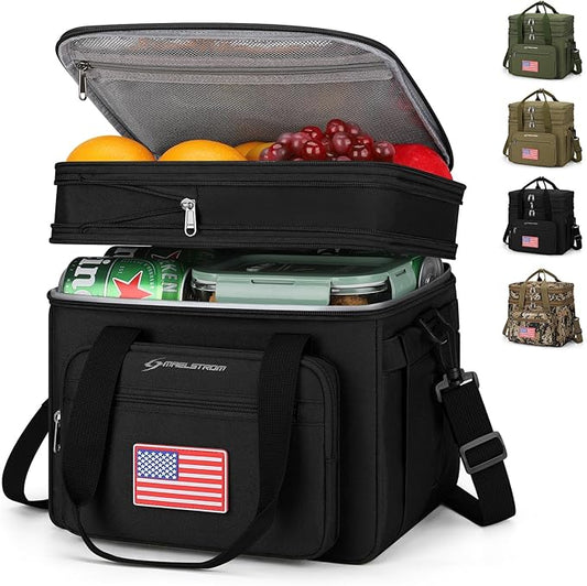 Maelstrom Tactical Lunch Box for Men, 23L Insulated Lunch Bag, Expandable Double Deck Cooler Bag, Lightweight Leakproof Tote Bag With Side Tissue Pocket, Suit For Men and Women, Black-GravixFit