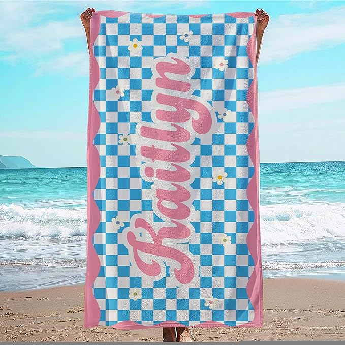 JML Personalized Beach Towel with Name, Custom Flower Beach Towel, Customized Microfiber Pool Towel, Quick Dry & Absorbent Swim Towel for Adult,Mother's Day, Birthday, Summer Holiday,Vacation-GravixFit