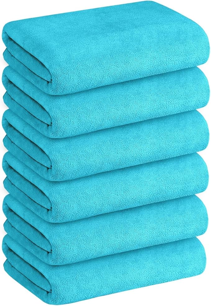 JML Bath Towels, Microfiber Bath Towel Set 6 Pack 30" x 60", Soft Absorbent Microfiber Bathroom Towels for Body, Adult, Aquamarine-GravixFit