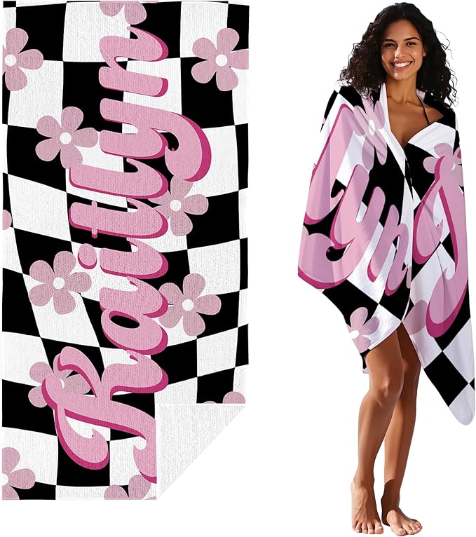 JML Personalized Beach Towel with Name, Custom Flower Beach Towel, Customized Microfiber Pool Towel, Quick Dry & Absorbent Swim Towel for Adult,Mother's Day, Birthday, Summer Holiday,Vacation-GravixFit