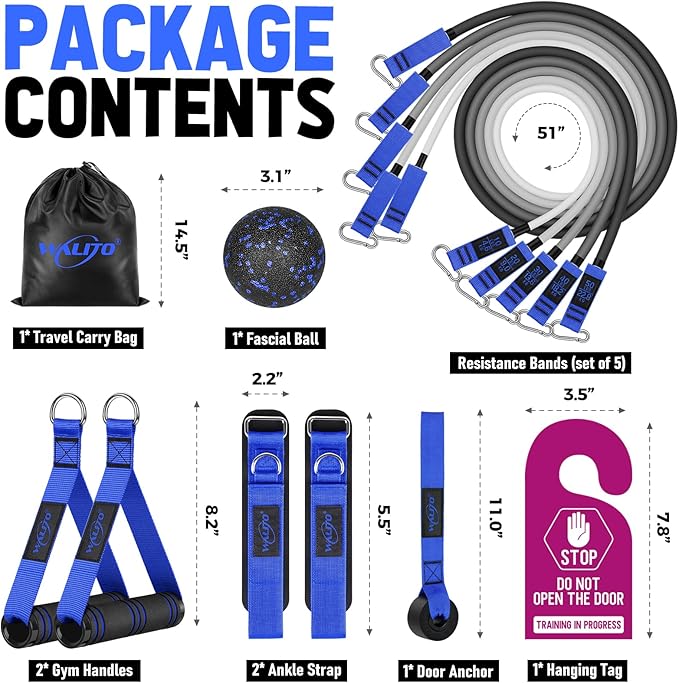 WALITO Resistance Bands Set - Exercise Bands with Handles, Door Anchor, Legs Ankle Straps, for Heavy Resistance Training, Physical Therapy, Muscle Training, Yoga, Home Workouts-GravixFit