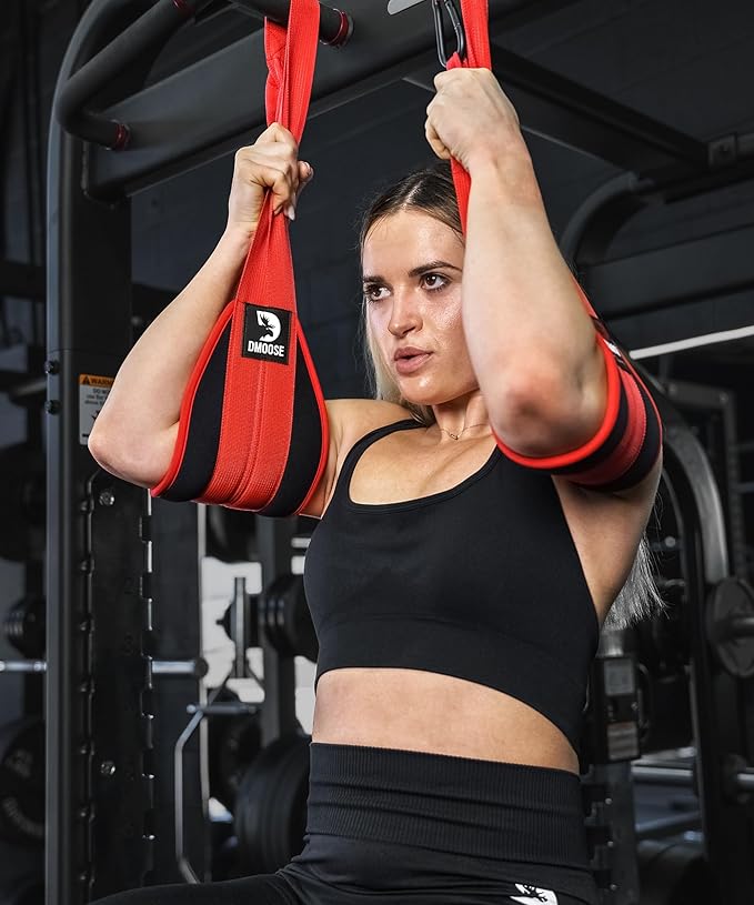 DMoose Fitness Hanging Ab Straps for Pull Up Bar & Core Strength Training - Soft Padded Exercise Straps for Ab Swing & Leg Raises, Hang Bar Strap with 2 Steel Carabiners - Abs Equipment for Home & Gym-GravixFit