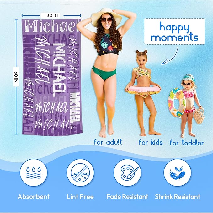 JML Personalized Beach Towel with Name, Custom Beach Towel with Name, Customized Microfiber Pool Towel, Quick Dry & Absorbent Swim Towel for Adult,Anniversary, Birthday, Summer Holiday,Vacation-GravixFit
