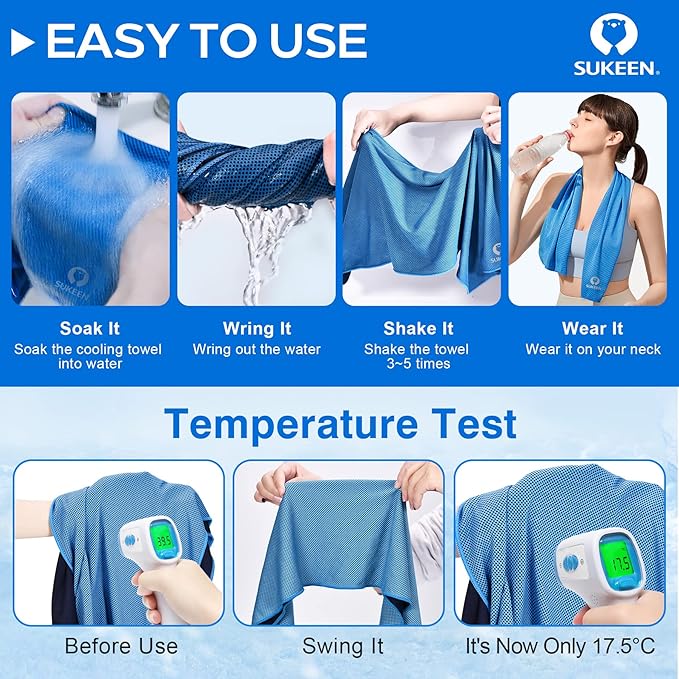 Sukeen Cooling Towel,Instant Evaporative Cooling for Sports,Yoga,Golf,Gym,Neck,Workout and More(40”x 12”)-GravixFit