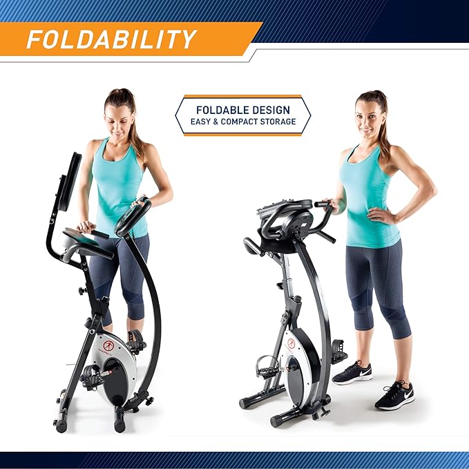 Marcy Foldable Upright Exercise Bike with Adjustable Resistance for Cardio Workout & Strength Training - Multiple Styles Available-GravixFit