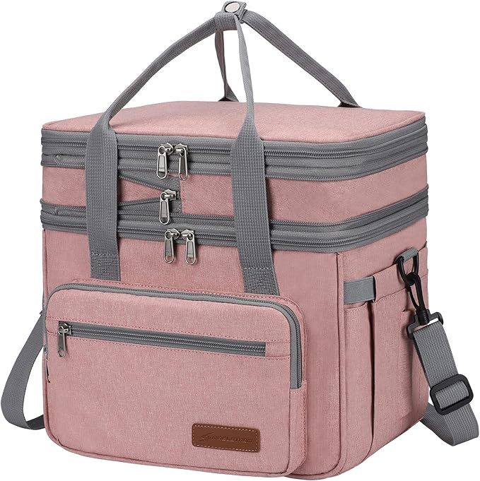Maelstrom Lunch Bag Women,23L Insulated Lunch Box for Men Women,Expandable Double Deck Lunch Cooler Bag,Lightweight Leakproof Lunch Tote Bag with Side Tissue Pocket,Pink-GravixFit