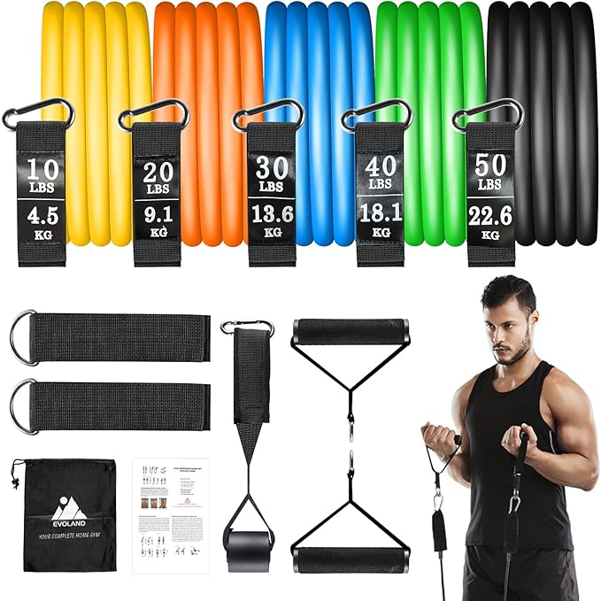 Resistance Bands Set, Workout Bands with Handles, Door Anchor, Ankle Straps and Carry Bag, Exercise Bands for Shape Body and Home Workouts-GravixFit
