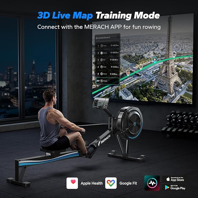 MERACH Rowing Machines for Home, Adjustable Air Resistance Professional Indoor Rowing Machine, Ergonomic Comfort Seat, Performance Monitor and Device Holder, Easy Storage-GravixFit