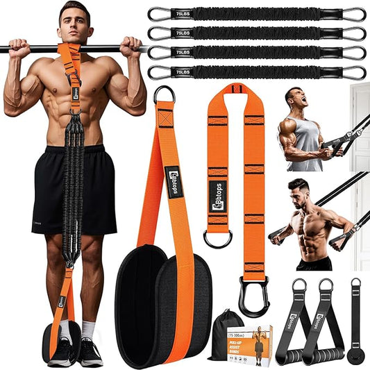 Pull Up Assistance Bands,Up to 300 lbs Assistance,Adjustable Heavy Duty 4 Resistance Bands for Pull up, with Feet/Knee Rest, Handle and Door Anchor for Home Gym Fitness Exercise Strength Training-GravixFit
