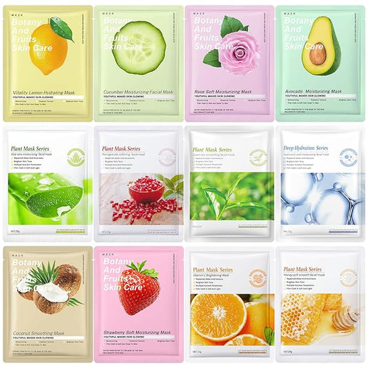 12 Pack Face Masks Skincare, Hydrating Face Masks for Women Skin Care Sheet Face Mask for Kids Teens Girls, Face Sheet Mask for All Skin Types, Skincare Set Gift Spa Party Favors for Girls Teens Women-GravixFit