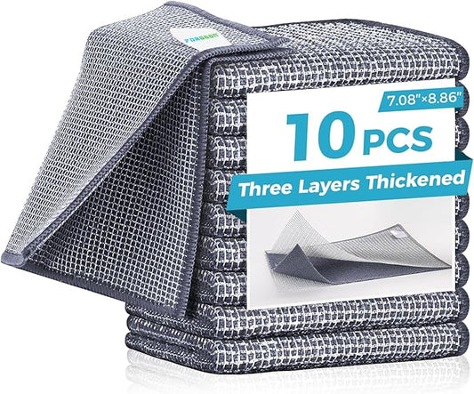 10 Pcs New Upgrade 3-Layer Non Scratch Wire Dishcloth,Wire Dishwashing Rag, Non-Scratch Wire Dishwashing Rags for Wet and Dry, Kitchen Cleaning Dish Rags for Cookware,Sinks, Dishes,Stove-GravixFit