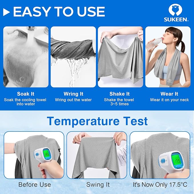 Sukeen Cooling Towel,Instant Evaporative Cooling for Sports,Yoga,Golf,Gym,Neck,Workout and More(40”x 12”)-GravixFit
