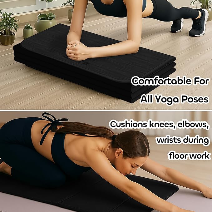 Foldable Yoga Mat 12mm Extra Thick Joint Protection,Portable Design for Travel/Pilates/Board/Camping,Environmental Sports Mat Non-Slip Gym Mat,Odorless POE Material-GravixFit