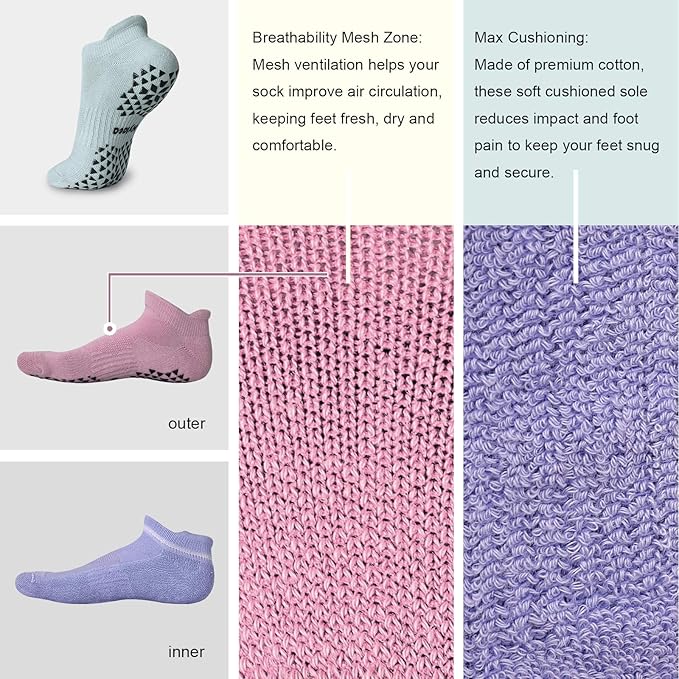 Hylaea Unisex Non Slip Socks with Grip for Yoga, Hospital, Pilates, Barre | Ankle, Cushioned-GravixFit