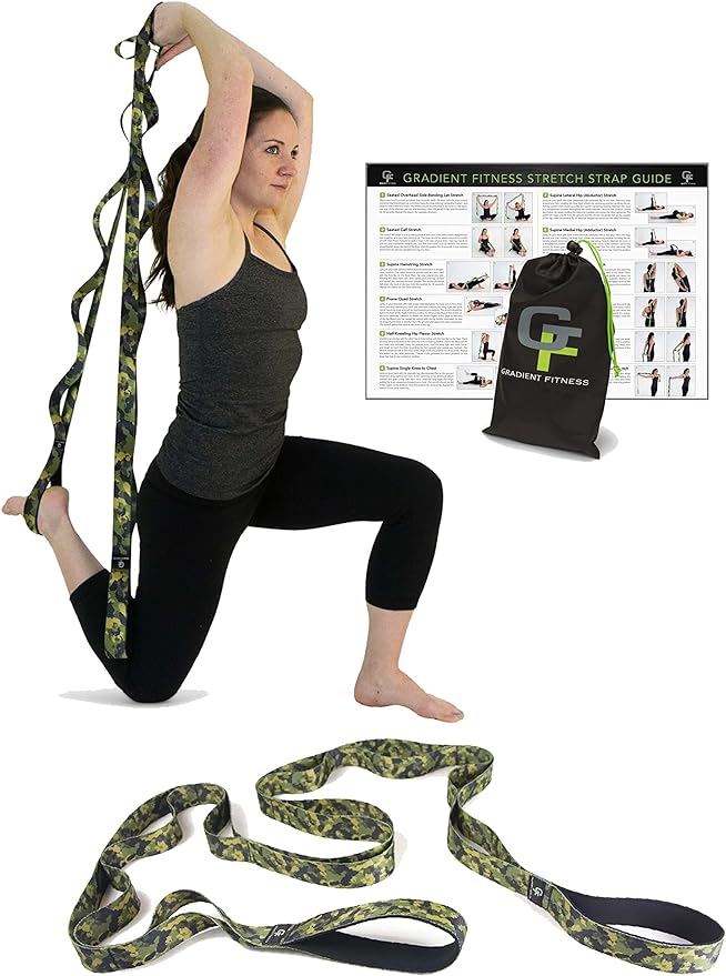 Gradient Fitness Stretching Strap for Physical Therapy, 12 Multi-Loop Stretch Strap 1.5" W x 8' L, Neoprene Handles, Physical Therapy Equipment, Yoga Straps for Stretching, Leg Stretcher.-GravixFit