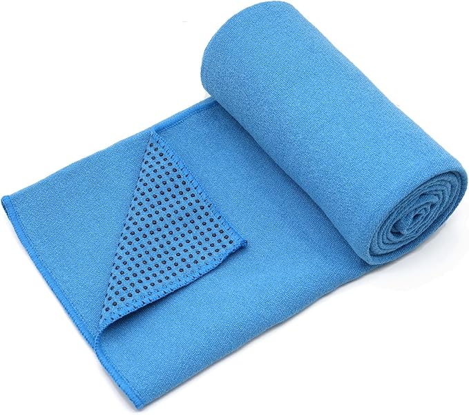 Eunzel Yoga Towel,Hot Yoga Mat Towel with Grip Dots Sweat Absorbent Non-Slip for Hot Yoga, Pilates and Workout 24" x72", Blue-GravixFit