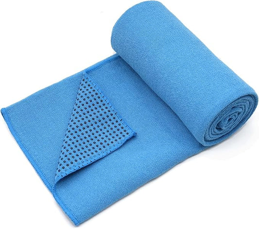 Eunzel Yoga Towel,Hot Yoga Mat Towel with Grip Dots Sweat Absorbent Non-Slip for Hot Yoga, Pilates and Workout 24" x72", Blue-GravixFit