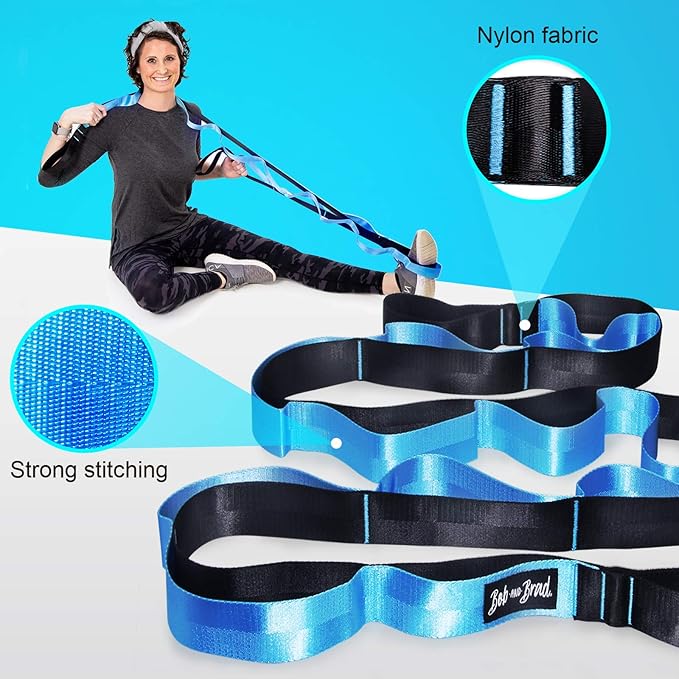 BOB AND BRAD 12 Loop Yoga Stretch Strap - Non-elastic for Stretching, Physical Therapy, Pilates, Dance, Gymnastics, and Athletic Trainers With Carry Bag-GravixFit