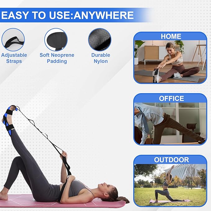 Stretch Strap with Loops for Foot and Calf - Ideal for Physical Therapy, Achilles Tendonitis Relief, and Plantar Fasciitis - Perfect for Yoga, Gymnastics, and Flexibility Training-GravixFit