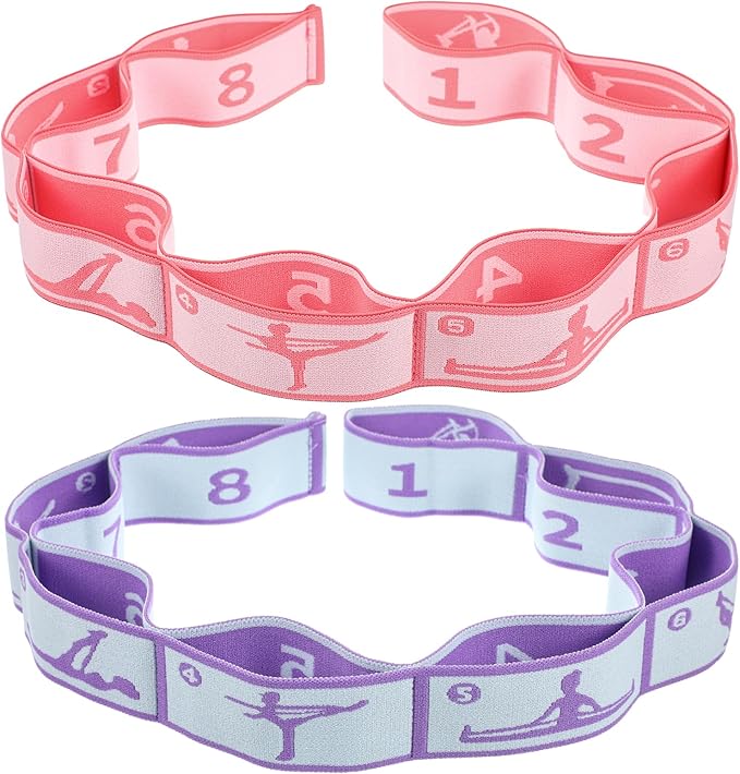 2 Pcs Yoga Stretching Strap Elastic Strap with Loops for Physical Multi-Loops Adjustable Exercise Bands Therapy Dance Yoga Pilates Gymnastics Flexible Pilates Stretch Band for Women Men-GravixFit