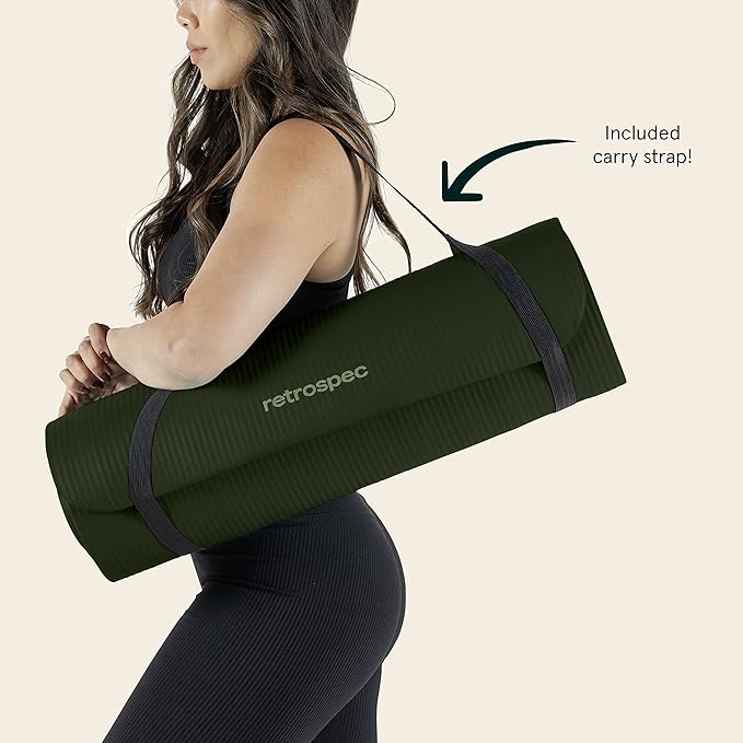 Retrospec Solana Yoga Mat 1/2" Thick w/Nylon Strap for Men & Women - Non Slip Exercise Mat for Yoga, Pilates, Stretching, Floor & Fitness Workouts-GravixFit