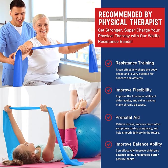 WALITO Resistance Bands for Working Out, Exercise Bands for Women and Men, Workout Bands for Physical Therapy, Stretch, Recovery, Pilates, Rehab, Strength Training and Home Gym-GravixFit