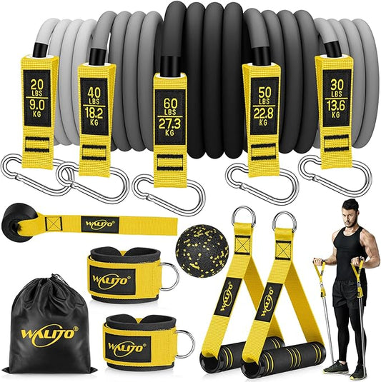 WALITO Resistance Bands Set - Exercise Bands with Handles, Door Anchor, Legs Ankle Straps, for Heavy Resistance Training, Physical Therapy, Muscle Training, Yoga, Home Workouts-GravixFit
